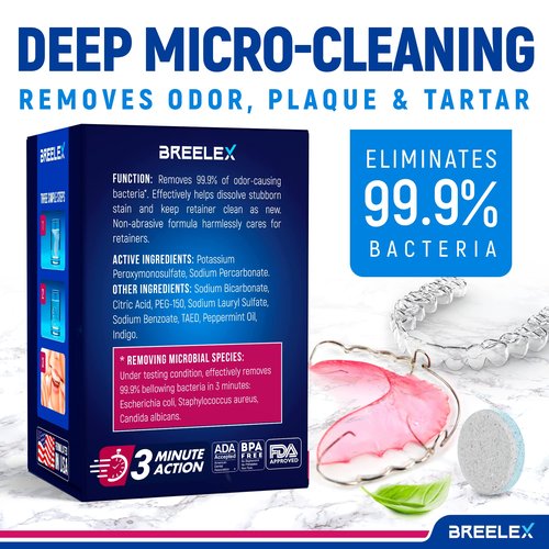 Breelex Denture Cleaning Tablets - 120 Count, Pack of 1-4-Month Supply & Denture Care - All-Purpose Retainer Cleaner Tablets - Gentle Formula for Mouth Guard Cleaner