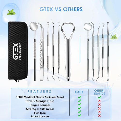 GTEX Dental Tools, Dental Pick, Plaque Remover for Teeth, Teeth Cleaning Tools, Plaque Tartar Remover for Teeth, Dental Picks for Teeth Cleaning, Teeth Cleaning Kit, Dentist Tools