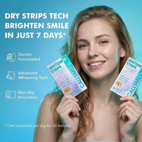 CALLSMILE Whitening Strips for Sensitive Teeth: 16 Treatments Gentle Whitening | Enamel-Safe | Deep Stains Removal | Non-Slip Dry Strips Daily Oral Care, Mint Sea Salt