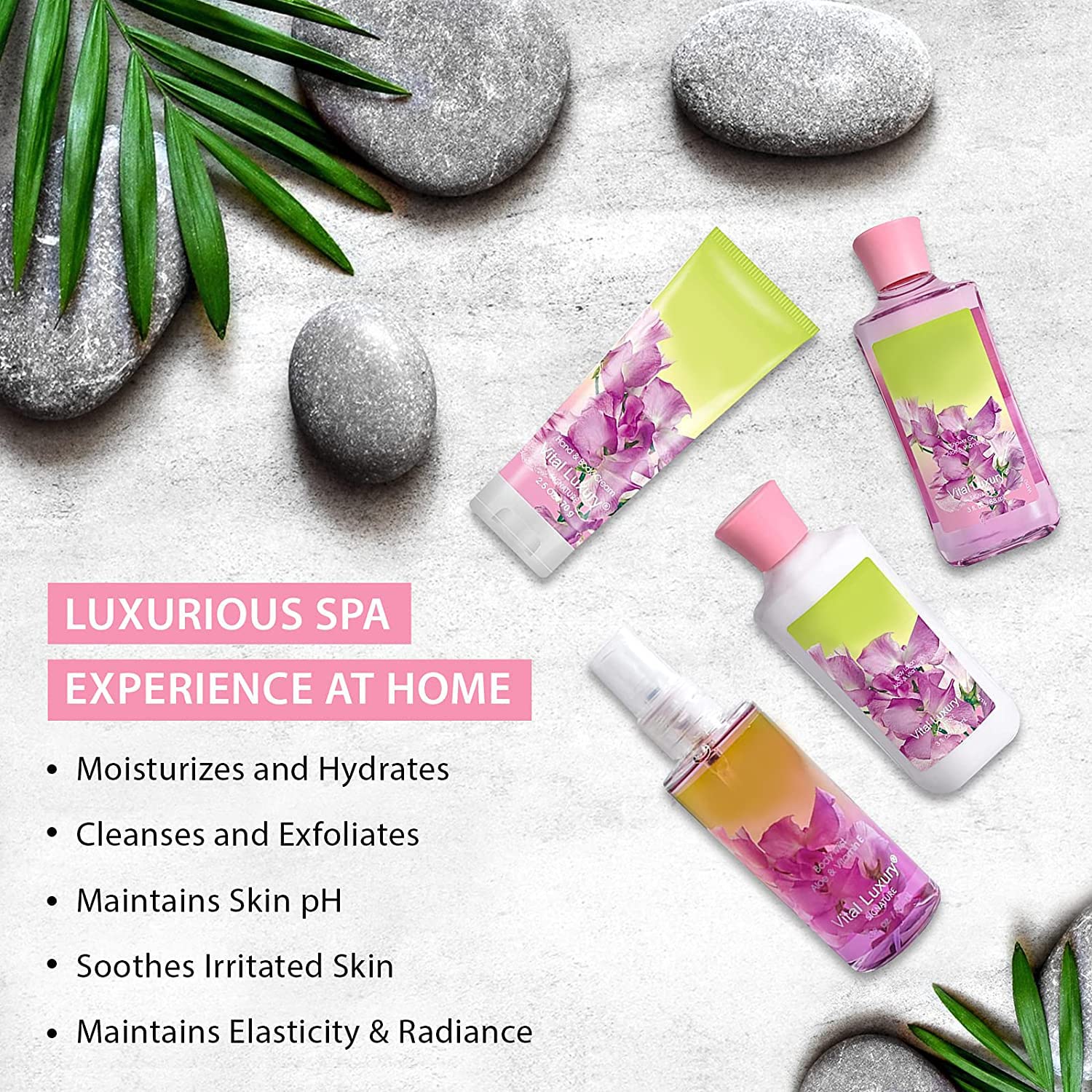 Vital Luxury Sweet Pea Bath & Body Kit, 3 Fl Oz, Ideal Skincare Gift Home Spa Set, Includes Body Lotion, Shower Gel, Body Cream, and Fragrance Mist, Birthday Mother's Valentine's Day Gifts for Her