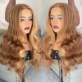 ZAVIDE Honey Blonde Lace Front Wig Body Wave Synthetic Wig Highlight Wigs For Women 180% Density Transparent Lace Frontal Wigs