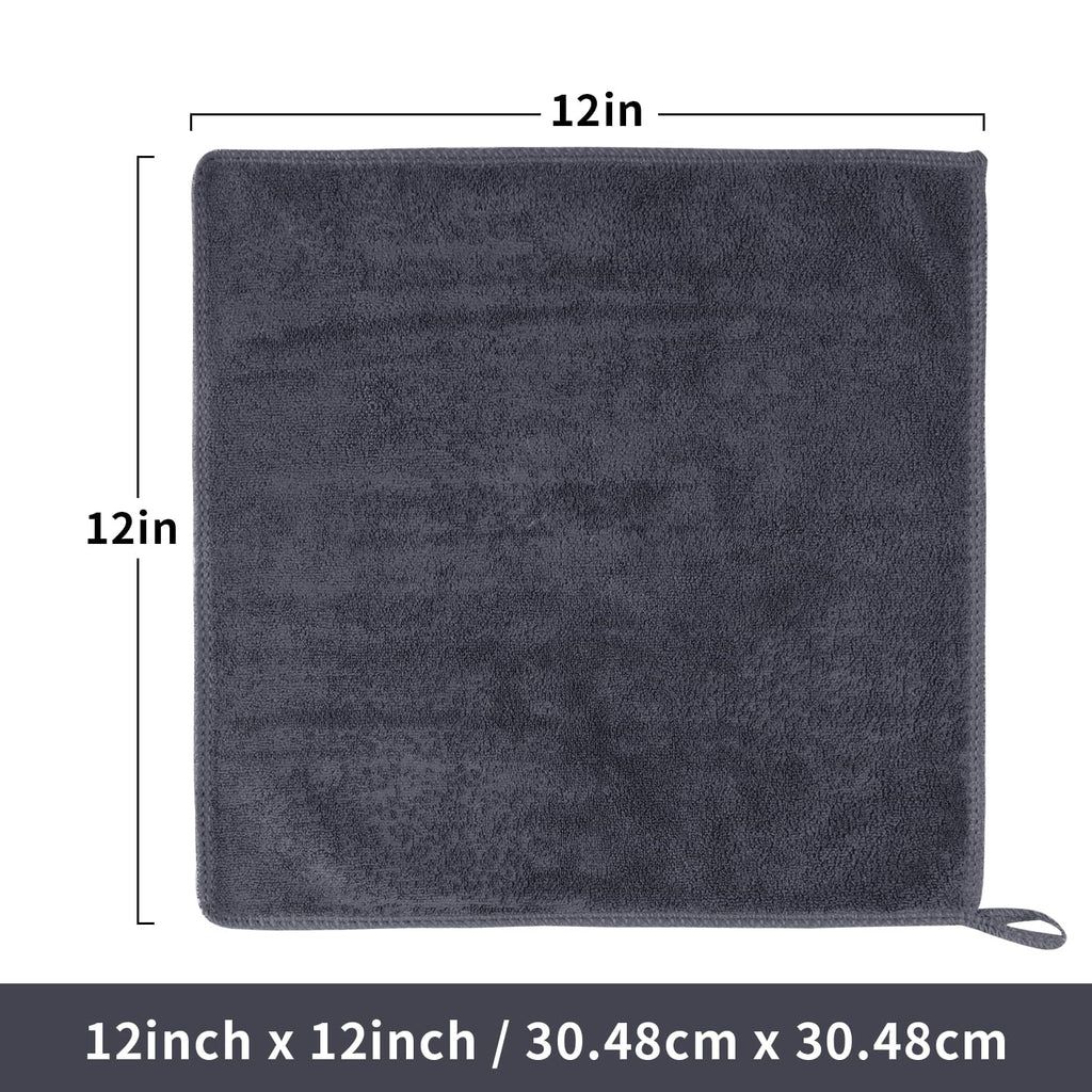 ZHAYAO 6 Pack Microfiber Wash Cloth, 12x12 Inch Highly Absorbent and Soft Feel Fingertip Towels, Machine Washable Washcloths for Bathroom, Gym, Hotel, Spa and Kitchen, Convenient Hook, Grey