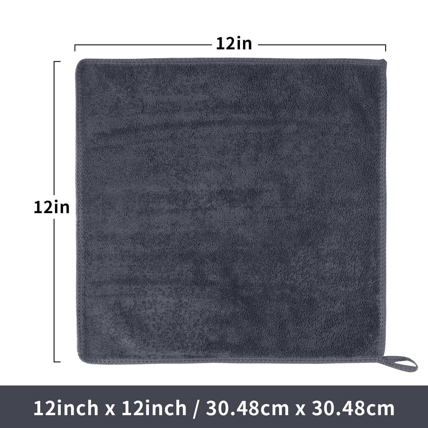 ZHAYAO 6 Pack Microfiber Wash Cloth, 12x12 Inch Highly Absorbent and Soft Feel Fingertip Towels, Machine Washable Washcloths for Bathroom, Gym, Hotel, Spa and Kitchen, Convenient Hook, Grey
