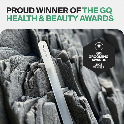 GERMANIKURE 2 Pc Black Glass Nail File Set with Suede Sleeves - Fingernail File & Small Travel Nail File - Professional Manicure & Pedicure Kit for Natural Nails - Ethically Made in Czech Republic