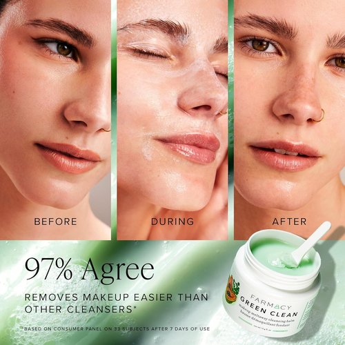 Farmacy Green Clean Makeup Remover Balm - Waterproof Oil Cleanser for Face | Hydrates & Softens Skin (12ml)