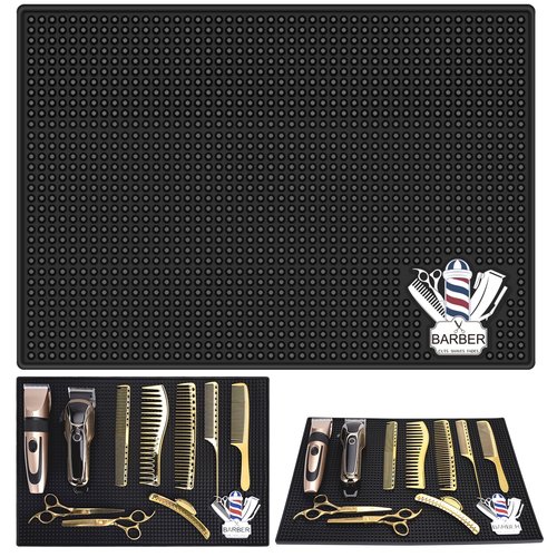 Barber Mat for Clippers Non-Slip Thickened Silicone Non-Slip Mat | Barber Shop Home Counter Workstation Organizer Mat for Scissors, Trimmers, Clippers, Hair Cards, Combs, Razors, etc (17.5 * 12 Inch)