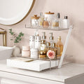 3-Tier Bathroom Countertop Makeup Organizer - Tall Big Make Up Storage with Slide-Out Tray & Bottom Drawer, Transparent Acrylic for Cosmetics Brushes Lipsticks Skincare
