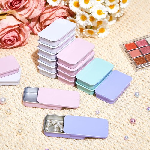 Norme 40 Pcs Small Slide Top Tin Lip Balm with Lids Rectangular Metal Containers for Lip Balm Candies Jewelry Crafts Pills Storage Kit (Macaron,2.36 x 1.38 x 0.39 Inch)
