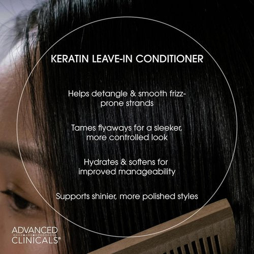 Advanced Clinicals Keratin Detangler Spray - Lightweight Leave-In Conditioner for Strong, Shiny Hair | 8 Fl Oz