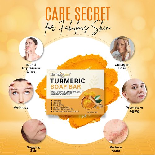 DERMAXGEN Organic Turmeric Soap Bar for Face & Body – Pure Turmeric Soap Bar for Acne, Scars, Uneven Tone, Blemish Control, Sun Damage & Age Spots – Handcrafted Skincare – (Pack of 6)