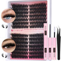 EYDEVRO Fluffy Lash Clusters Kit 80D100D Volume Lash Extension Kit 280 Pcs Left/Right Cluster Eyelash Extension Kit D Curl Thick Mega Lash Clusters with Waterproof Lash Bond and Seal and Lash Tweezers
