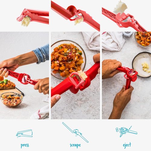 Dreamfarm Garject Lite Garlic Peeler & Press - 2-In-1 Mincer with Ejector | Red Nylon Design