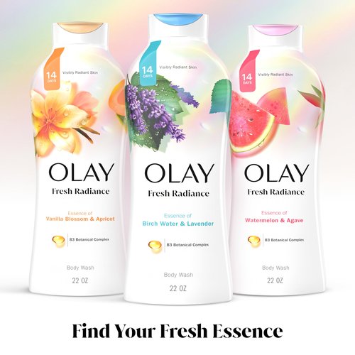 Olay Body Wash for Women, Fresh Radiance, Refreshing & Renewing, Made with Plant Based Cleansers, B3 Botanical Complex, For All Skin Types, Birch Water & Lavender Scent, 22 fl oz (Pack of 4)
