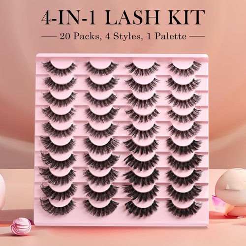 APCYUST Lashes Wispy False Eyelashes Strips 4 Styles Cat Eye Strip Lash Natural Looking Fake Mink Eyelash Pack Short Fluffy Full Lashes that Look Like Extensions Wispies Clear Band Pestañas Postizas