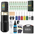 RHEIN Wireless Tattoo Gun Kit with 7 Adjustables Strokes Tattoo Kit Complete with Needles Cartridges, Inks and Tattoo Accessories RN-TKE602B-1