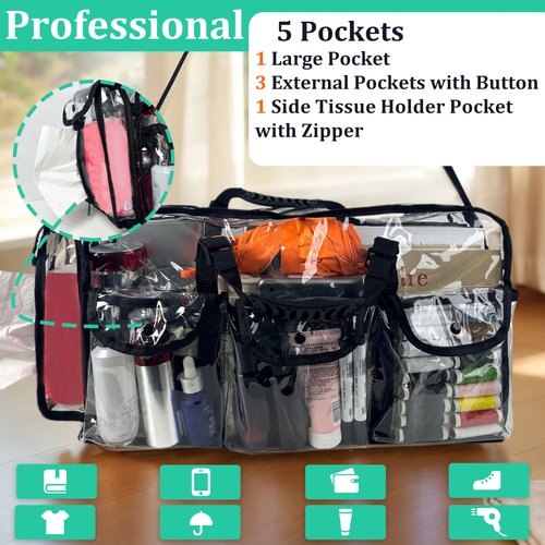 Mewcho 20" Large Clear Tote Makeup Kit Bag for Travel, Clear Duffle Toiletry Cosmetic Bag Professional Organizer Bags for Make up Set Artist Work Beach Gym