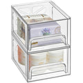 Oizeir Clear Stackable Storage Drawers - 2-Pack Acrylic Makeup Organizer Bins for Vanity, Bathroom, Countertop, Cabinet, or Kitchen - Perfect for Cosmetics, Office, and Small Item Organization