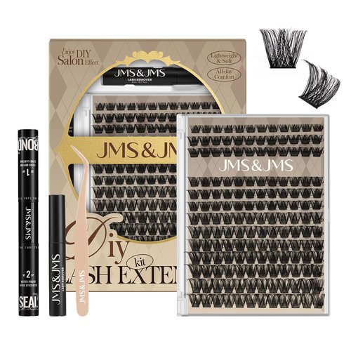 JMS&JMS Lash Clusters Kit Lash Extension Kit with Lash Bond and Seal Eyelash Applictor Lash Remover Eyelash Brush Lash Extension Kit for Beginner (MISS BELLA-8-18mix)