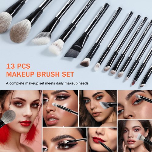 KENCOLOR Makeup Brush Set Professional with Case – Premium Natural Hair Bristles Make up Brushes & High-End Soft Synthetic, Acrylic Handle, Dense & Non-Absorbent, for Flawless Application