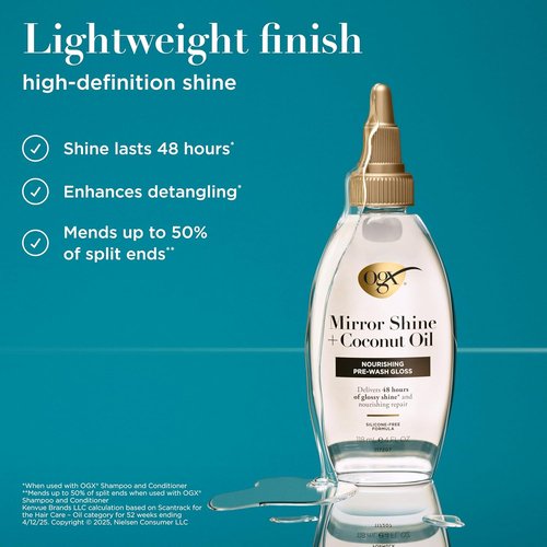 OGX Mirror Shine Hair Gloss - Nourishing Coconut Oil Treatment for 48 Hours of Glossy Shine | 4 fl. oz