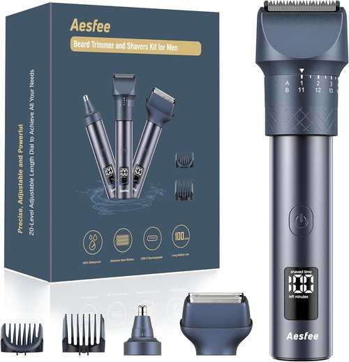 Skiennix Beard Trimmer Set - 3-in-1 Professional Clippers with Foil Shaver & Nose Trimmer | IPX7 Waterproof, 20 Adjustable Settings