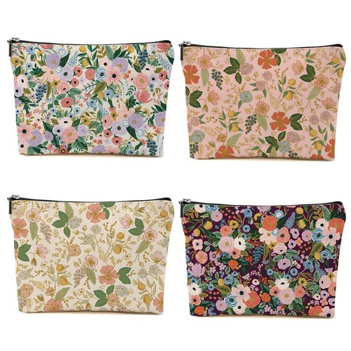 CSHVJ 4PCS Aesthetic Floral Makeup Bags for Women, Cute Flower Aesthetic Cosmetic Bag, Coquette Travel Toiletry Bag, Portable Zipper Pouch Cosmetics Pouch Gifts for Women Girls Friends