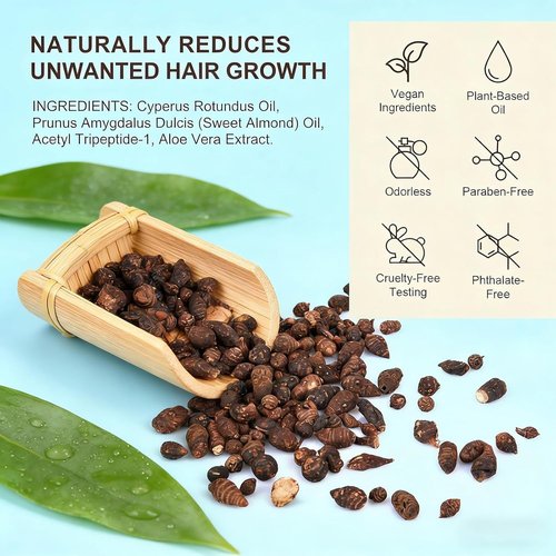 NYVORIS Natural Cyperus Hair Reducing Oil - Plant-Based Formula to Slow Regrowth & Shrink Pores - 2 Fl Oz