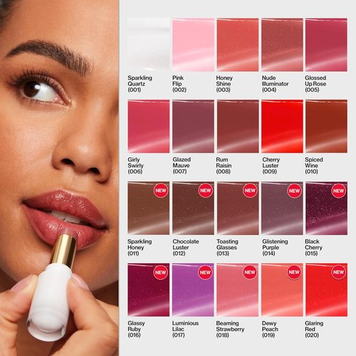 REVLON Super Lustrous Glass Shine Balm - Hydrating Tinted Lip Balm with Hyaluronic Acid & Aloe | Medium Pink 018 Beaming Strawberry, 0.11 oz