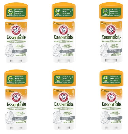 Arm & Hammer Essentials Solid Deodorant, Unscented,2.5 oz, 6 Count