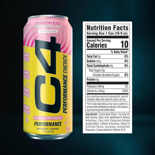 Cellucor C4 Performance Energy Drink - Strawberry Blast | Zero Sugar Pre-Workout | 200mg Caffeine | 16 Fl Oz (12 Pack)