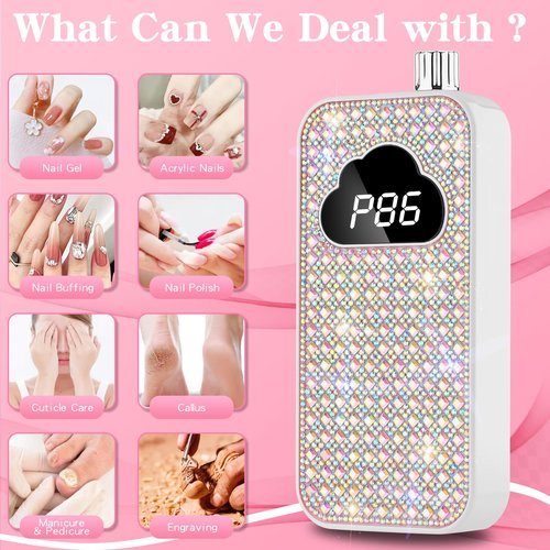 Professional Electric Nail Drill Machine, 45000RPM Nail File Acrylic Nail Kit with 6 Nail Drill Bits, Cordless E-File Nail Kits for Acrylic Nails Gel Polishing for Manicure Salon Home