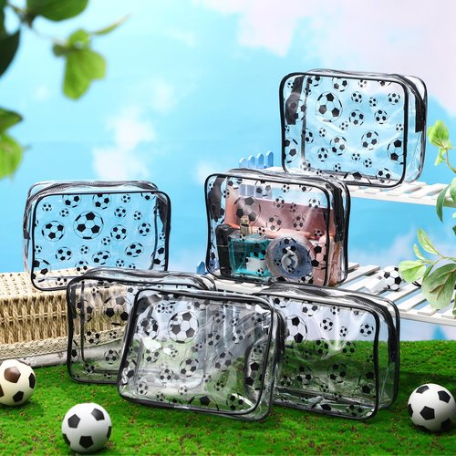 Kacctyen 20 Pcs Soccer Clear Makeup Gift Goodie Bags Bulk for Women Football Team Girls PVC Waterproof Cosmetic Bag for Soccer Accessories Mom Party Favors Supplies