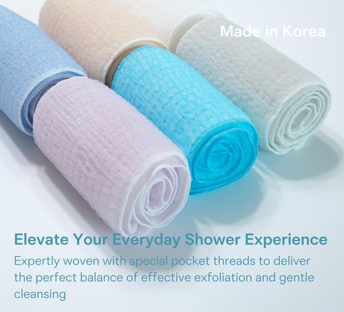 Arumary Exfoliating Shower Towel – Premium Exfoliating Washcloth for All Skin Types - Made in Korea, Blue