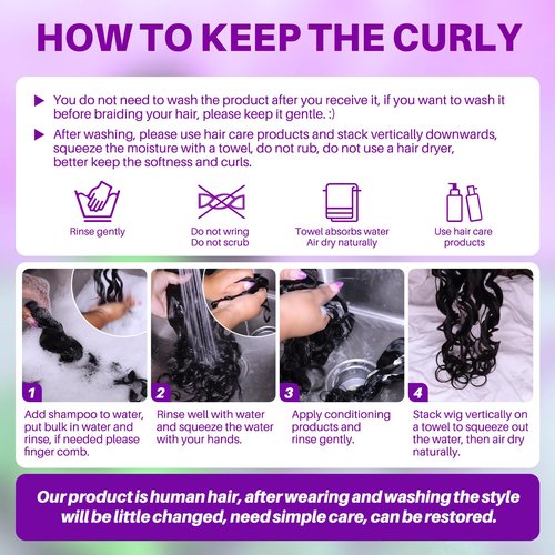Human Braiding Hair for Boho Braids, Deep Wave Bulk Boho Braids Human Hair for Knotless Curly Bohemian Water Wave Boho Hair for Braiding 110g 16 Inch Natural Color (3 No Weft Bundles/Pack)