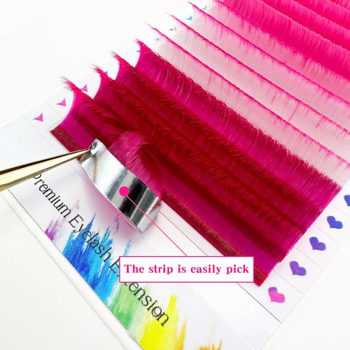 Colored Lash Extensions, Easy Fan Eyelash Extensions 0.07 D Curl12-15mm Mix Volume Lash Extensions, Lash Fan for Professional Salon Supplies (0.07-D-Pink Ombre 12-15)