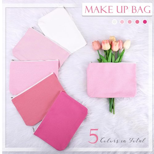 Reginary 10 Pcs Canvas Makeup Bags Bulk for Women Wedding Travel Toiletry Cosmetics Bags Blank DIY Pencil Pouch, Gift for Patrick's Day Easter Bridal Shower Mental Health(Pink)
