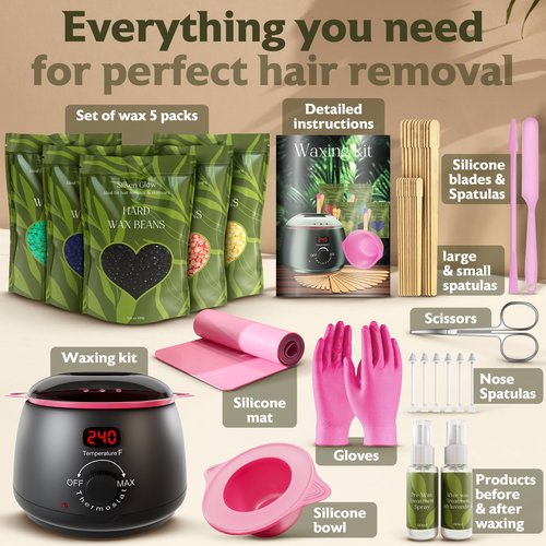 All-in-One Wax Warmer for Hair Removal – Hard Wax Kit with Wax Pot, Complete Body Waxing Kit for Women & Men (39 Accessories)