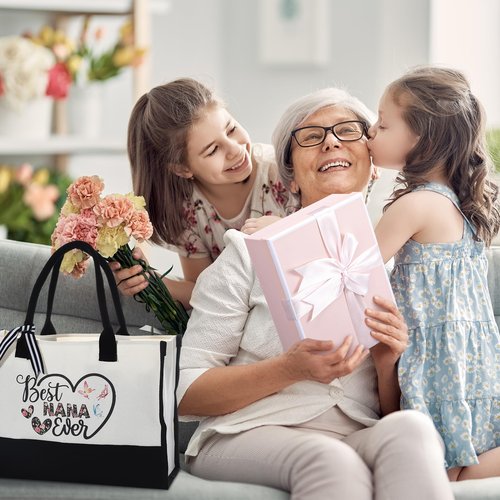 Paterr 7 Pcs Best Grandma Nana Gifts 20oz Stainless Steel Tumbler Tote Bag Sock Keychain Gift Card for Birthday Mother's Day(Nana)