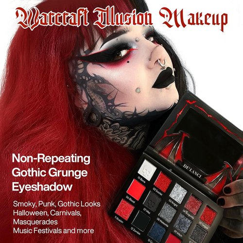 DE'LANCI Goth Eyeshadow Palette - Red & Black Shades for Bold Makeup | High Pigment, Vegan, 12 Colors