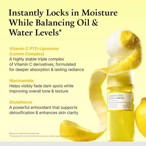 FULLY Lemon Vita Bubble Facial Serum - 69% Organic Jeju Lemon Water & Vitamin C for Instant Glow | Vegan Korean Skincare, 3.21 fl. oz