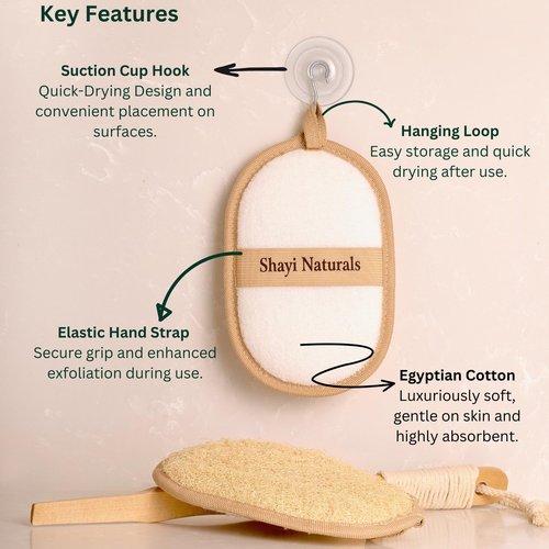 Shayi Natural Loofah Exfoliating Body Scrubber (2 Pack) & Hook to Dry. Loofa/Loofah Sponge as Face and Body Scrubber Exfoliator for Your Daily Shower Loofah Baths. Loofah for Women & Loofah for Men.