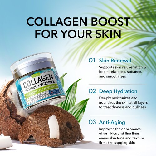 Collagen Cream for Face with Retinol & Hyaluronic Acid - Face Moisturizer for Women & Men - Skin Tightening & Firming - Anti Aging Daily Face Moisturizer in an Airless Pump - Intense Hydration - 1.7oz