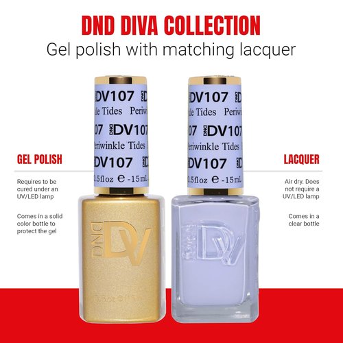 DND Gel Polish - Coquette Collection | UV/LED Gel & Air Dry Nail Lacquer Duo - 107 Periwinkle Tides, 0.5 Fl Oz