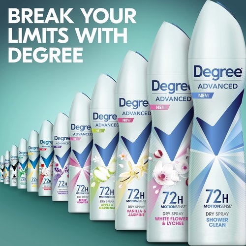 Degree Advanced Antiperspirant Deodorant Dry Spray 72-Hour Sweat and Odor Protection Shower Clean Deodorant Spray For Women With MotionSense Technology 3.8 oz, Pack of 4