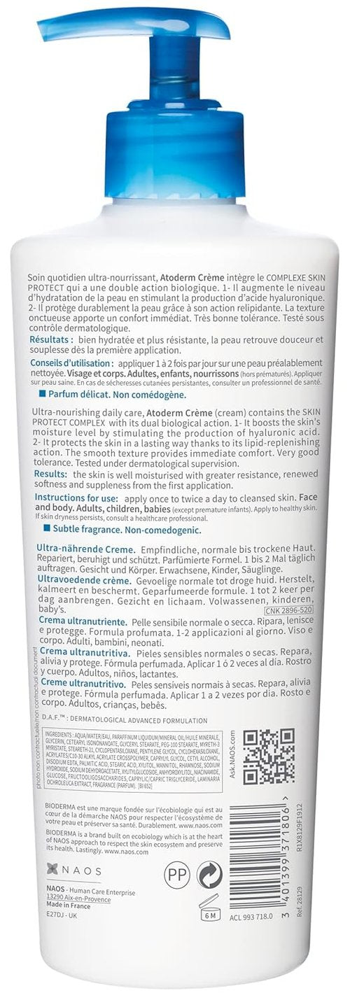 Bioderma Atoderm Cream - Hydrating Body Lotion for Dry Sensitive Skin - 500ml