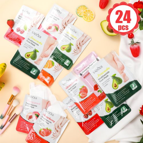 Swiffen 24 Pcs Fruits Beauty Hand Foot Mask Bulk Hydrating Hand Foot Moisturizing Gloves Shea Butter Aloe Mask for Spa Kit Beauty Skincare Galentines Day Gift for Women