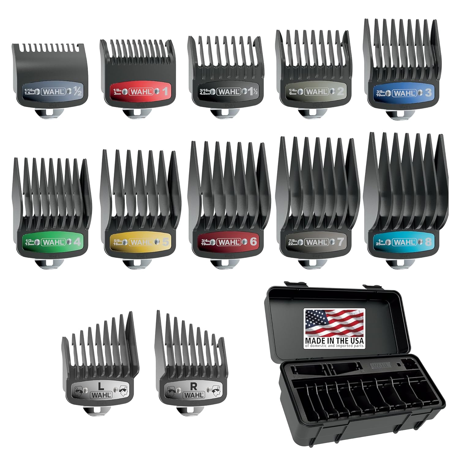 Wahl Genuine SECURE-SNAP® Guide Comb Set - 12 Full-Size Attachment Guards for Enhanced Cutting Performance | Grey