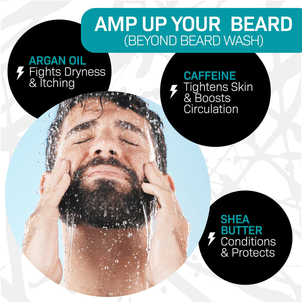 VOLT Face & Beard Wash for Men, Sulfate Free Cleanser with Shea Butter, Argan Oil & Caffeine, Plant Based, Hydrating & Conditioning, Outback Sandalwood Scent, Refillable Aluminum Bottle, 5 Oz Bottle