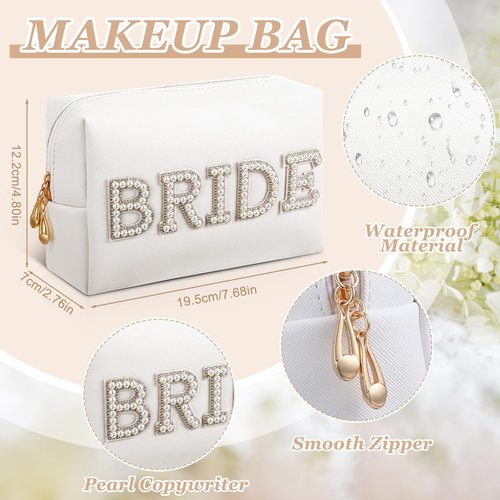JATEBI 5Pcs Bride to Be Gifts Set Bachelorette Gifts for Bride Include Makeup Bag Glasses Claw Clip Bachelorette Party Accessories for Bridal Shower Wedding Day Engagement