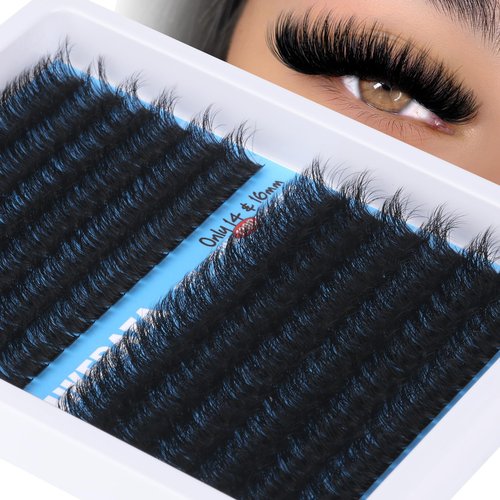 PHKERATA 14-16mm Lash Clusters Eyelash Extensions Volume Eyelash Clusters Russian D Curvature Lash Extension DIY Wispy Cluster Lashes Thick Individual Lashes, 14-16mm